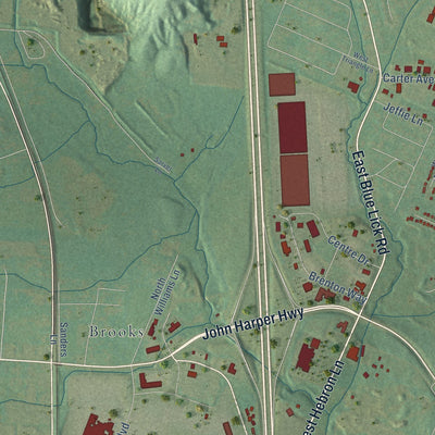 Second close-up of the map of Hillview, Kentucky print showing more streets and buildings