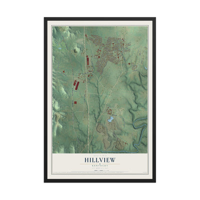 Map of Hillview, Kentucky, 12 x 18 inch print in a black wood frame