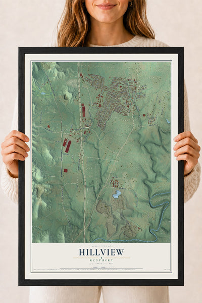 Map of Hillview, Kentucky, 18 x 24 inch print in a black wood frame