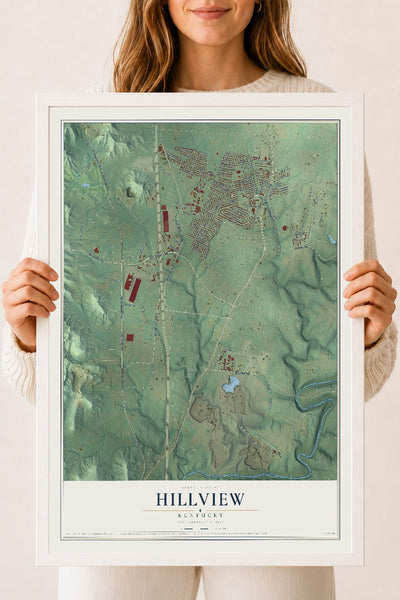 Map of Hillview, Kentucky, 18 x 24 inch print in a white wood frame