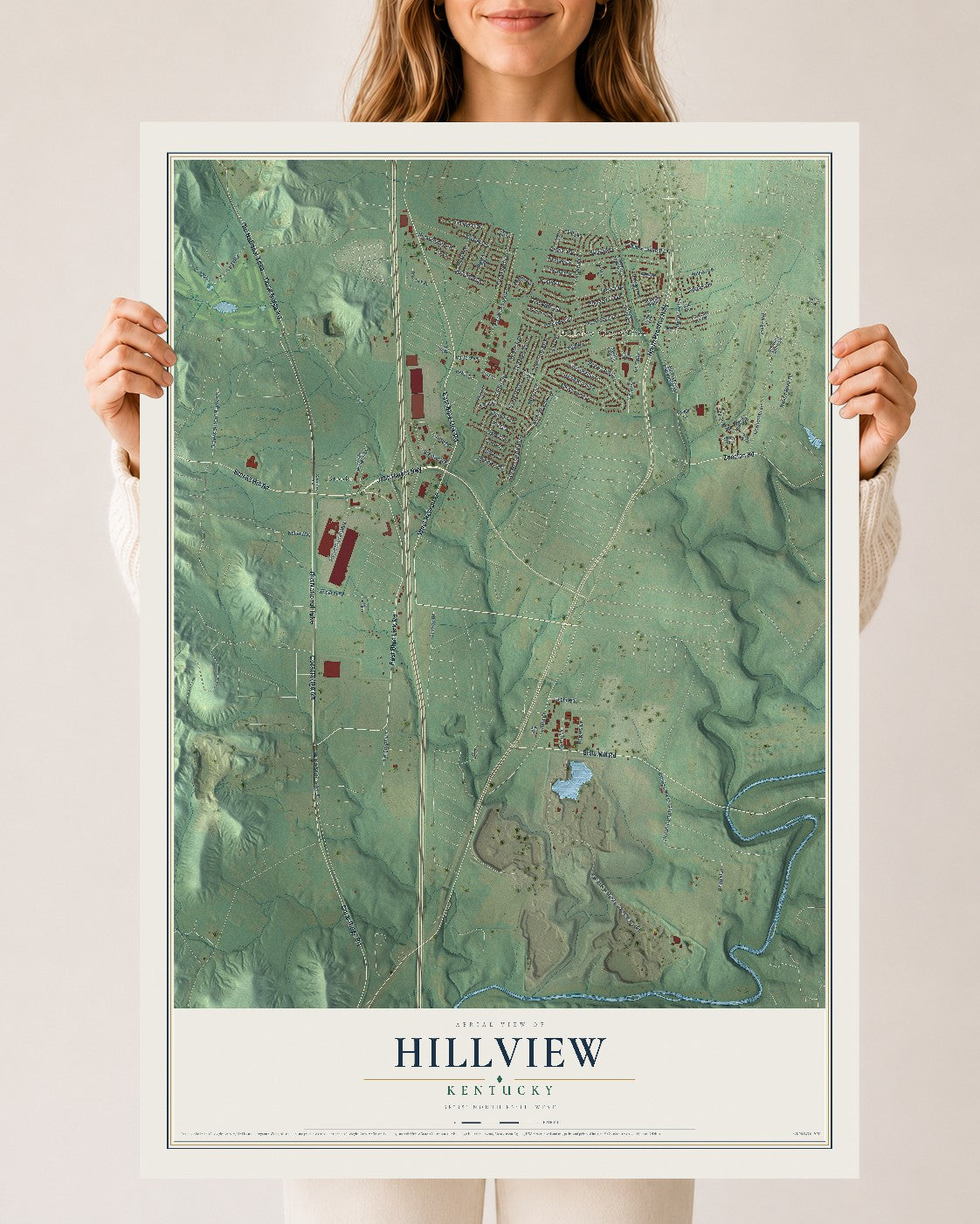 Map of Hillview, Kentucky, 24 x 36 inch unframed archival matte print
