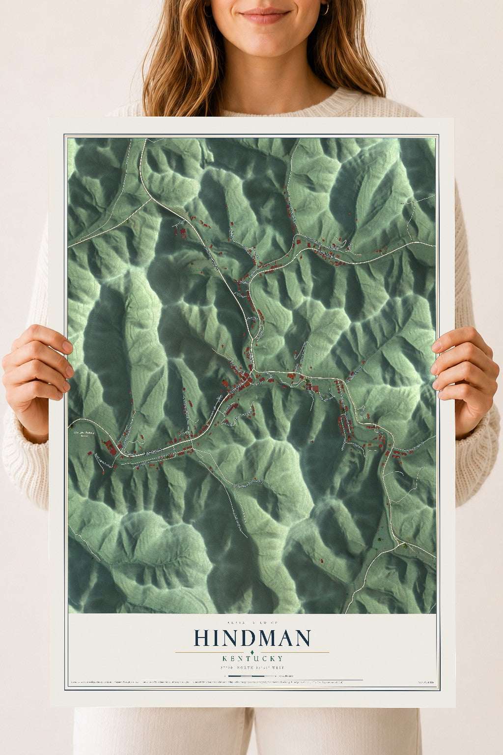 Map of Hindman, Kentucky, 18 x 24 inch unframed archival matte print