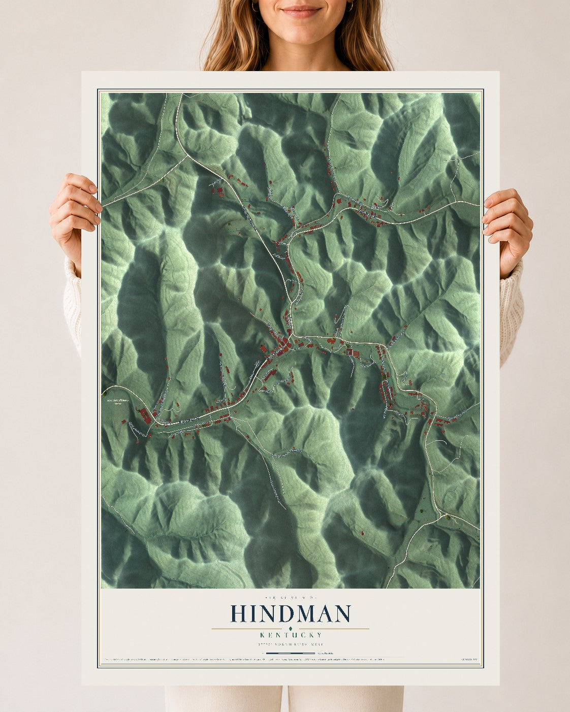 Map of Hindman, Kentucky, 24 x 36 inch unframed archival matte print