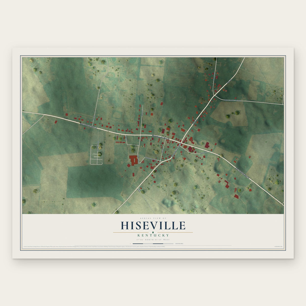 Hiseville, Kentucky map print, the full design