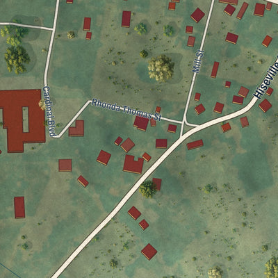Close-up of the map of Hiseville, Kentucky print showing street and building detail