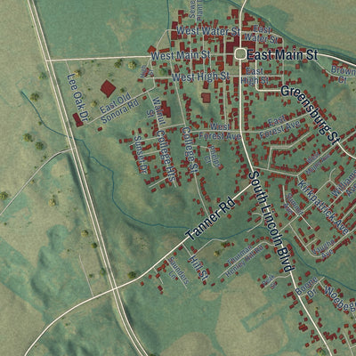 Close-up of the map of Hodgenville, Kentucky print showing street and building detail