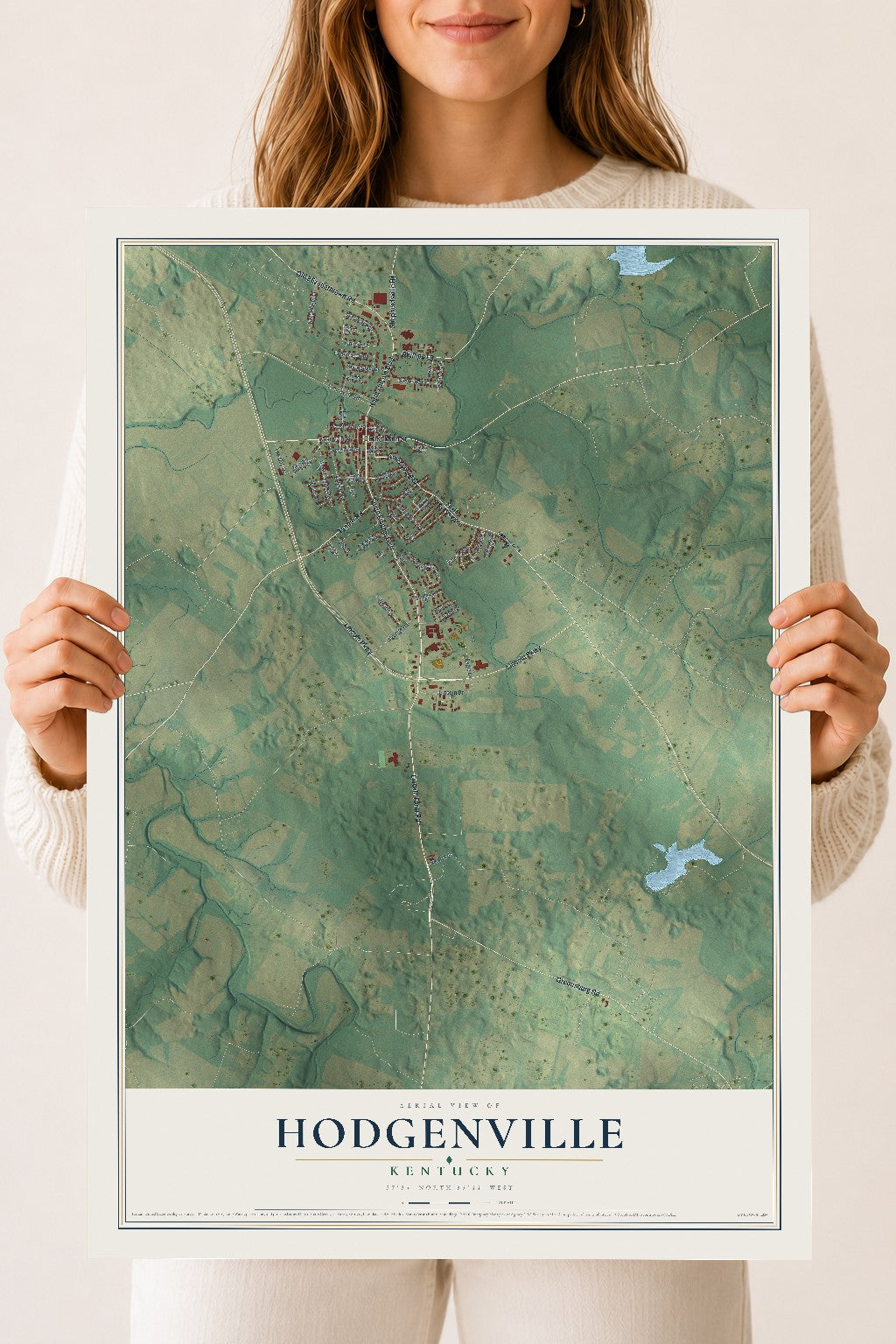 Map of Hodgenville, Kentucky, 18 x 24 inch unframed archival matte print