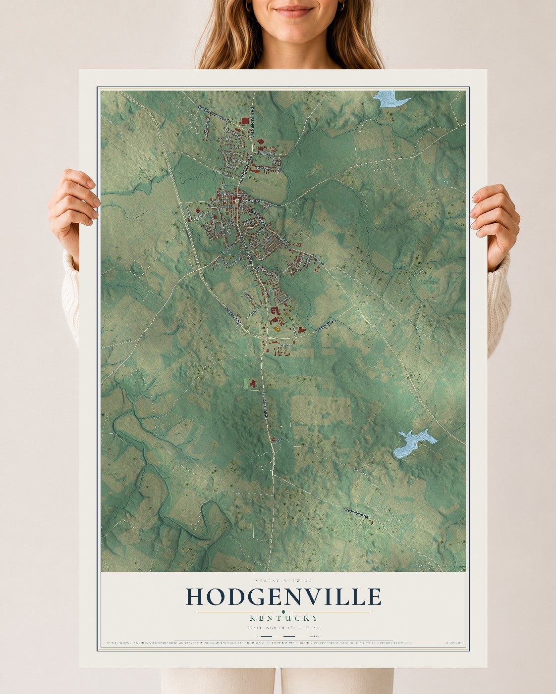Map of Hodgenville, Kentucky, 24 x 36 inch unframed archival matte print