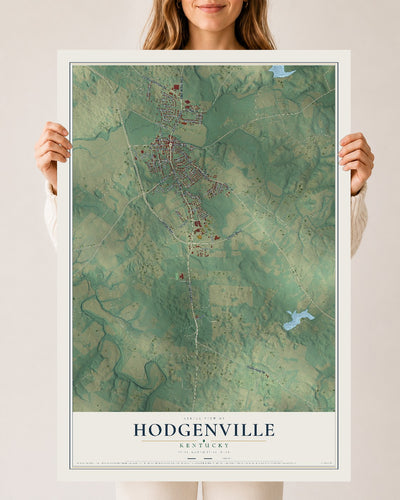 Map of Hodgenville, Kentucky, 24 x 36 inch unframed archival matte print