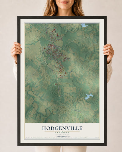 Map of Hodgenville, Kentucky, 24 x 36 inch print in a black wood frame