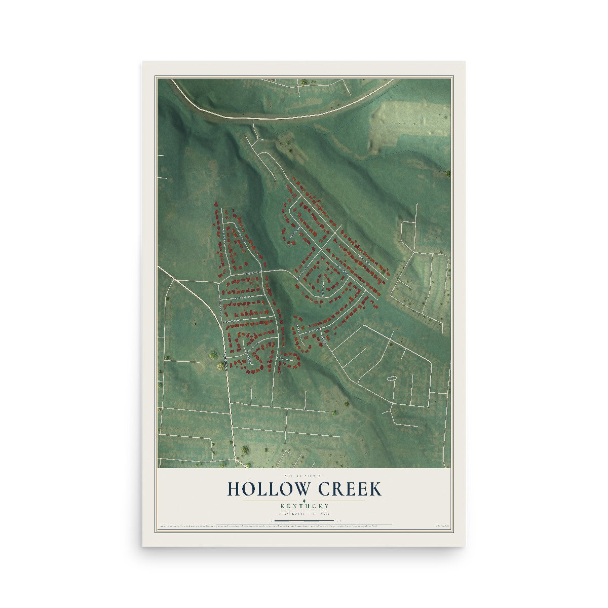 Map of Hollow Creek, Kentucky, 12 x 18 inch unframed archival matte print