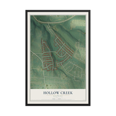 Map of Hollow Creek, Kentucky, 12 x 18 inch print in a black wood frame