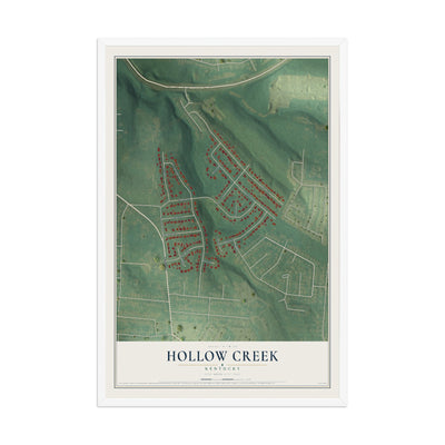 Map of Hollow Creek, Kentucky, 12 x 18 inch print in a white wood frame