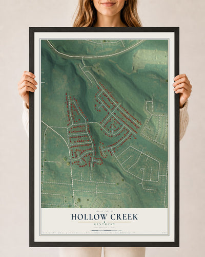 Map of Hollow Creek, Kentucky, 24 x 36 inch print in a black wood frame