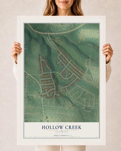 Map of Hollow Creek, Kentucky, 24 x 36 inch print in a white wood frame