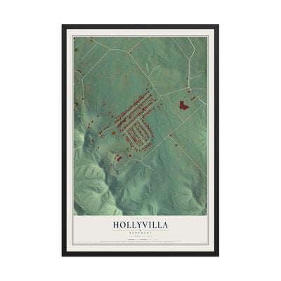 Map of Hollyvilla, Kentucky, 12 x 18 inch print in a black wood frame