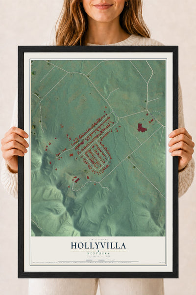 Map of Hollyvilla, Kentucky, 18 x 24 inch print in a black wood frame