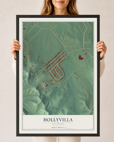 Map of Hollyvilla, Kentucky, 24 x 36 inch print in a black wood frame