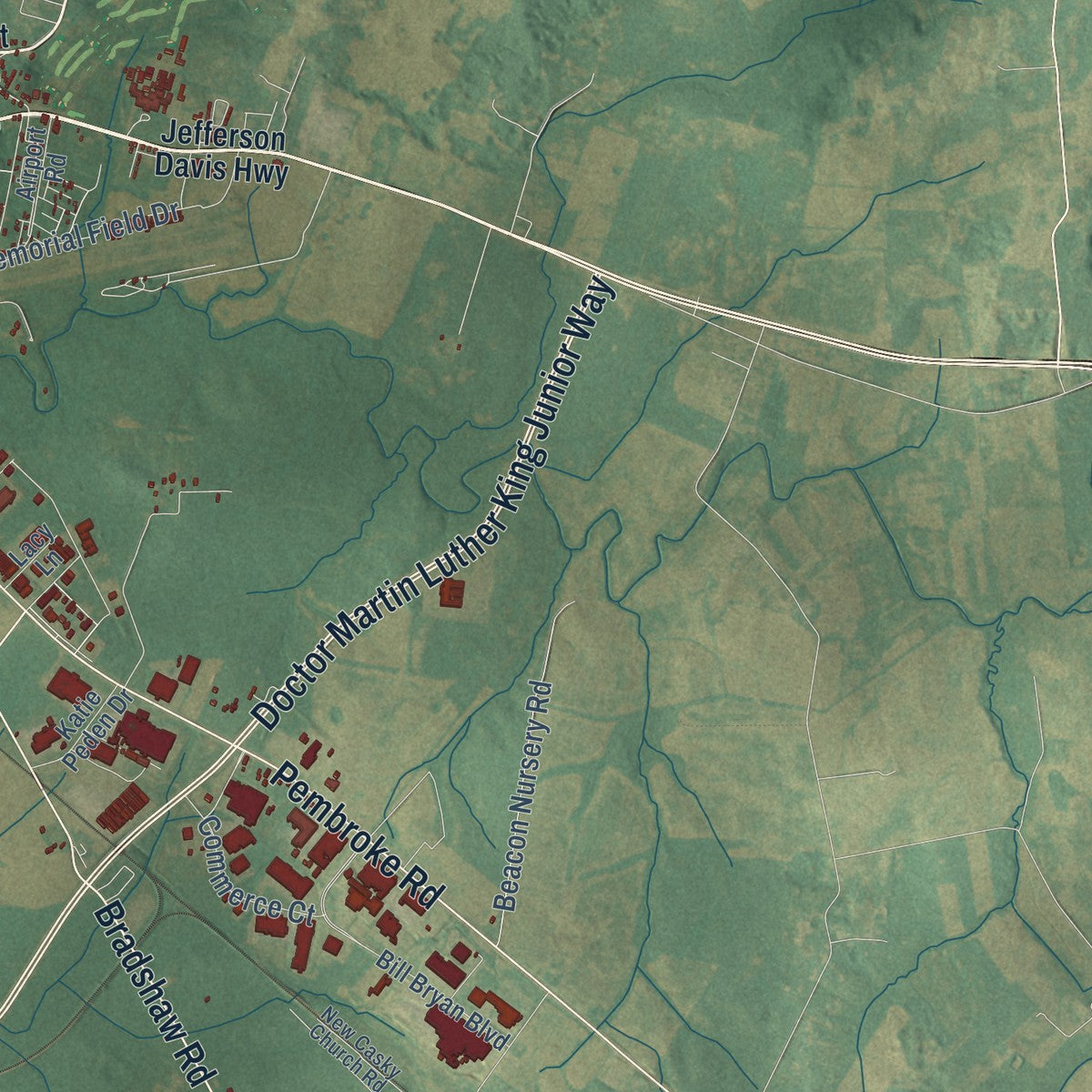 Second close-up of the map of Hopkinsville, Kentucky print showing more streets and buildings