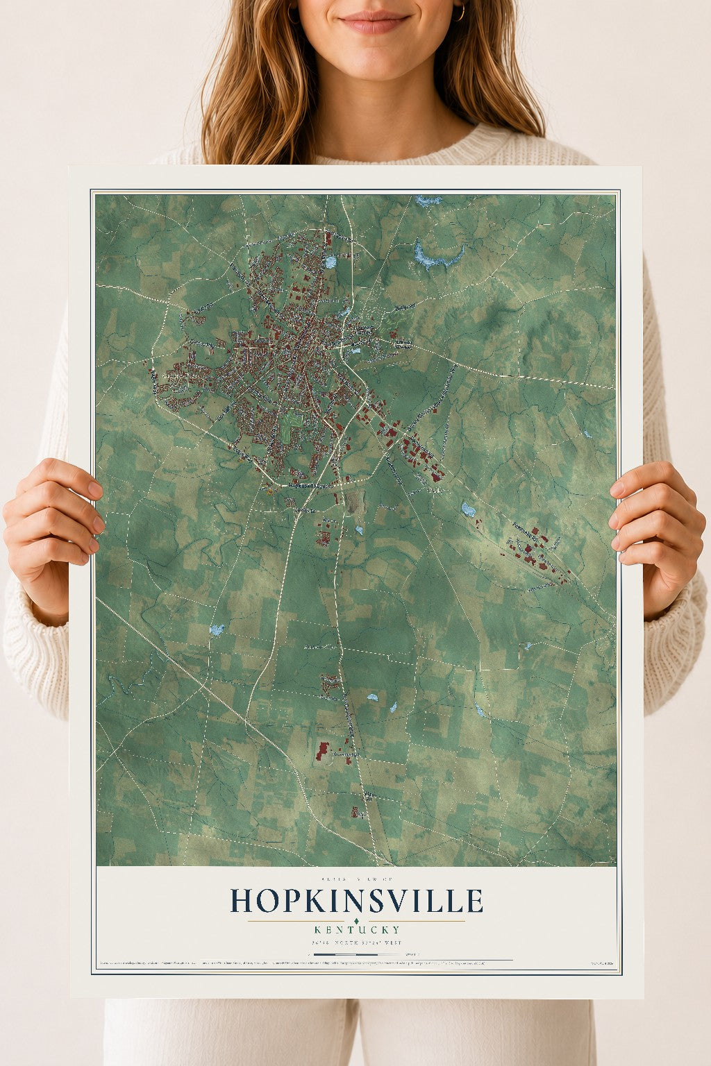 Map of Hopkinsville, Kentucky, 18 x 24 inch unframed archival matte print