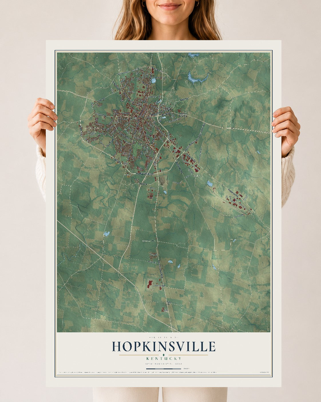 Map of Hopkinsville, Kentucky, 24 x 36 inch unframed archival matte print