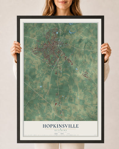 Map of Hopkinsville, Kentucky, 24 x 36 inch print in a black wood frame