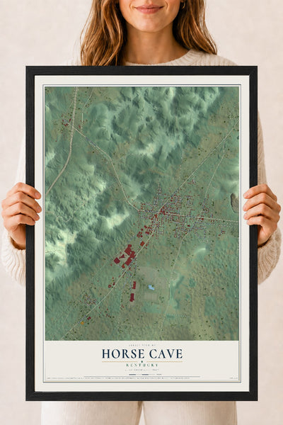 Map of Horse Cave, Kentucky, 18 x 24 inch print in a black wood frame