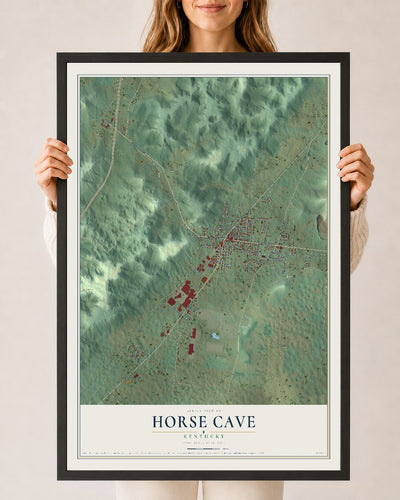Map of Horse Cave, Kentucky, 24 x 36 inch print in a black wood frame