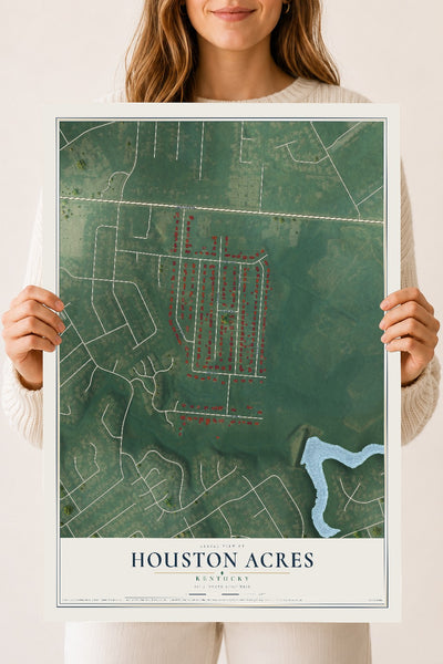 Map of Houston Acres, Kentucky, 18 x 24 inch unframed archival matte print