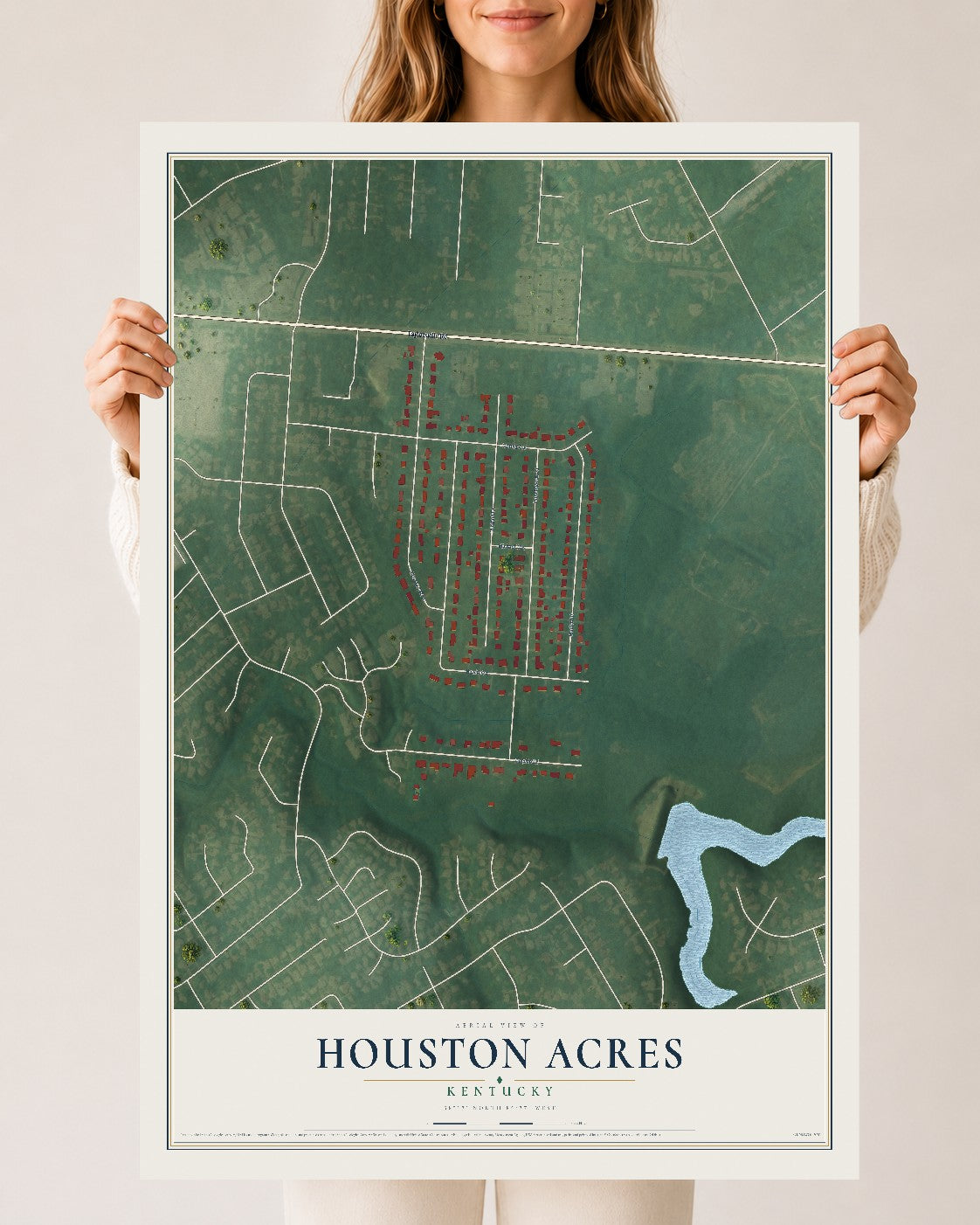 Map of Houston Acres, Kentucky, 24 x 36 inch unframed archival matte print