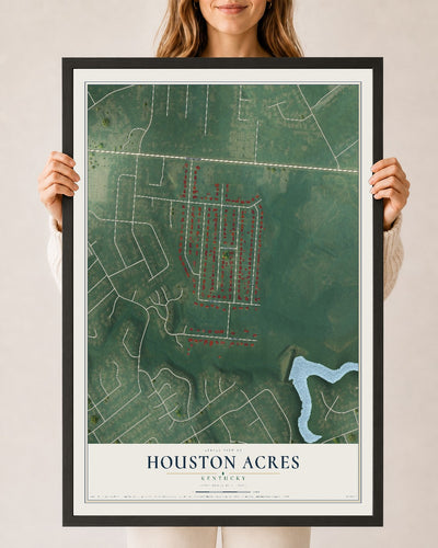 Map of Houston Acres, Kentucky, 24 x 36 inch print in a black wood frame