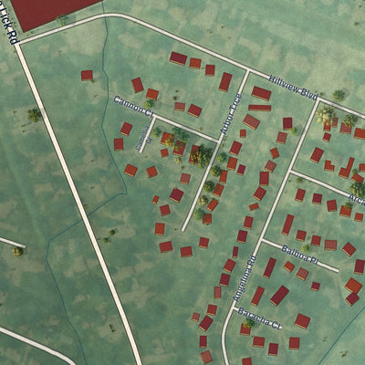 Second close-up of the map of Hunters Hollow, Kentucky print showing more streets and buildings