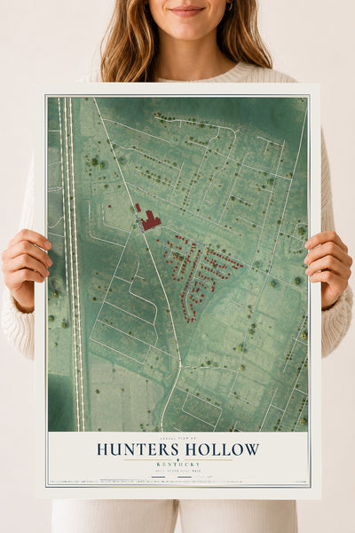 Map of Hunters Hollow, Kentucky, 18 x 24 inch unframed archival matte print