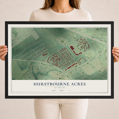 Map of Hurstbourne Acres, Kentucky, 18 x 24 inch print in a black wood frame