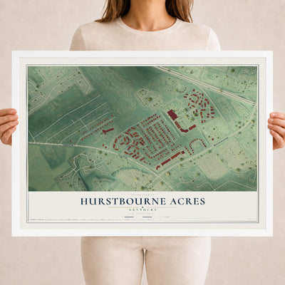 Map of Hurstbourne Acres, Kentucky, 18 x 24 inch print in a white wood frame