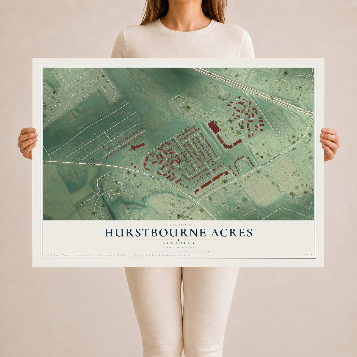 Map of Hurstbourne Acres, Kentucky, 24 x 36 inch unframed archival matte print
