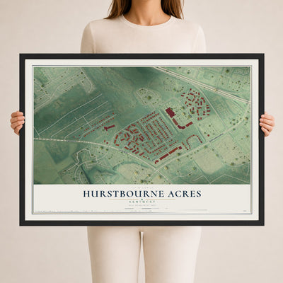 Map of Hurstbourne Acres, Kentucky, 24 x 36 inch print in a black wood frame