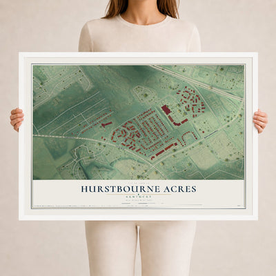 Map of Hurstbourne Acres, Kentucky, 24 x 36 inch print in a white wood frame
