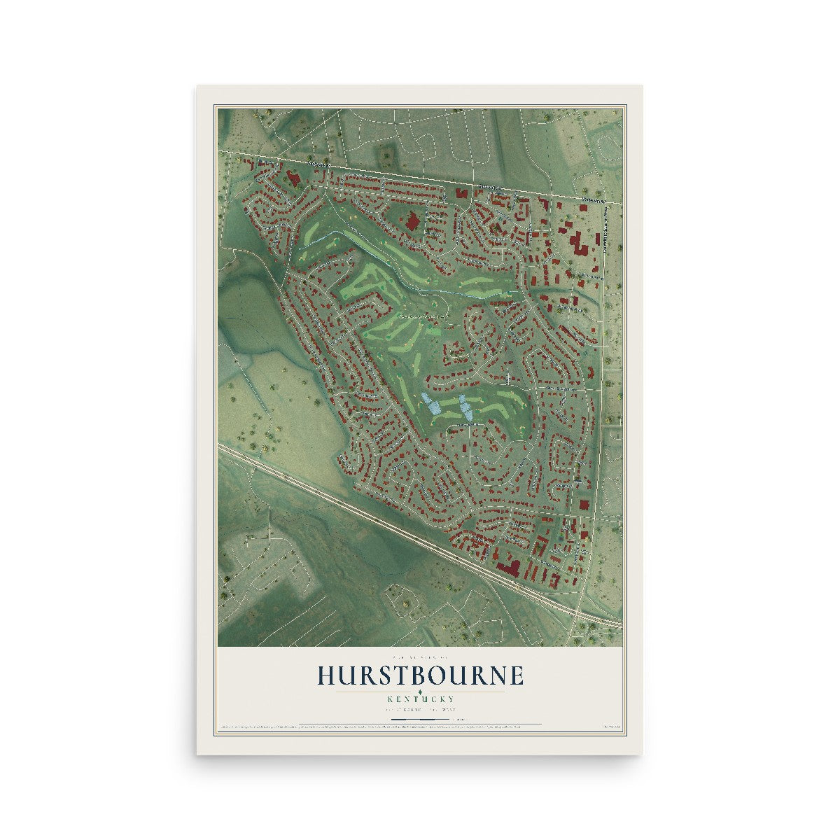 Map of Hurstbourne, Kentucky, 12 x 18 inch unframed archival matte print