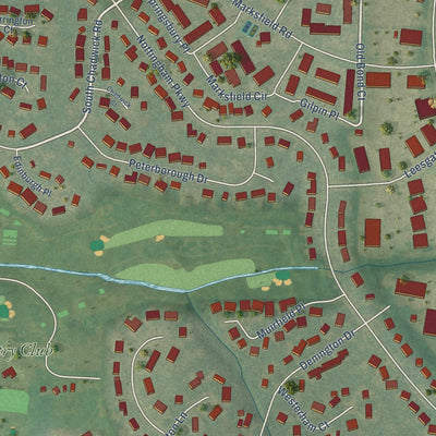 Close-up of the map of Hurstbourne, Kentucky print showing street and building detail