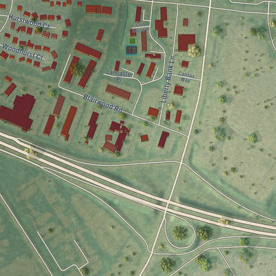 Second close-up of the map of Hurstbourne, Kentucky print showing more streets and buildings