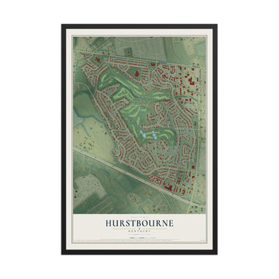 Map of Hurstbourne, Kentucky, 12 x 18 inch print in a black wood frame