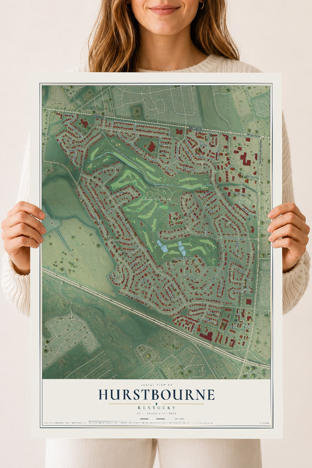 Map of Hurstbourne, Kentucky, 18 x 24 inch unframed archival matte print