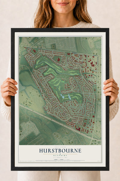 Map of Hurstbourne, Kentucky, 18 x 24 inch print in a black wood frame