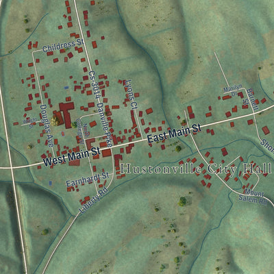 Close-up of the map of Hustonville, Kentucky print showing street and building detail