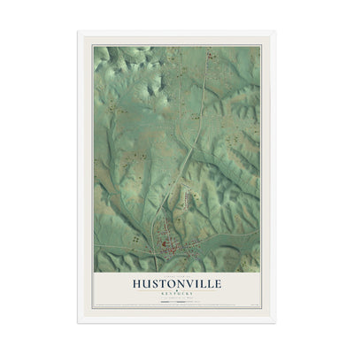Map of Hustonville, Kentucky, 12 x 18 inch print in a white wood frame