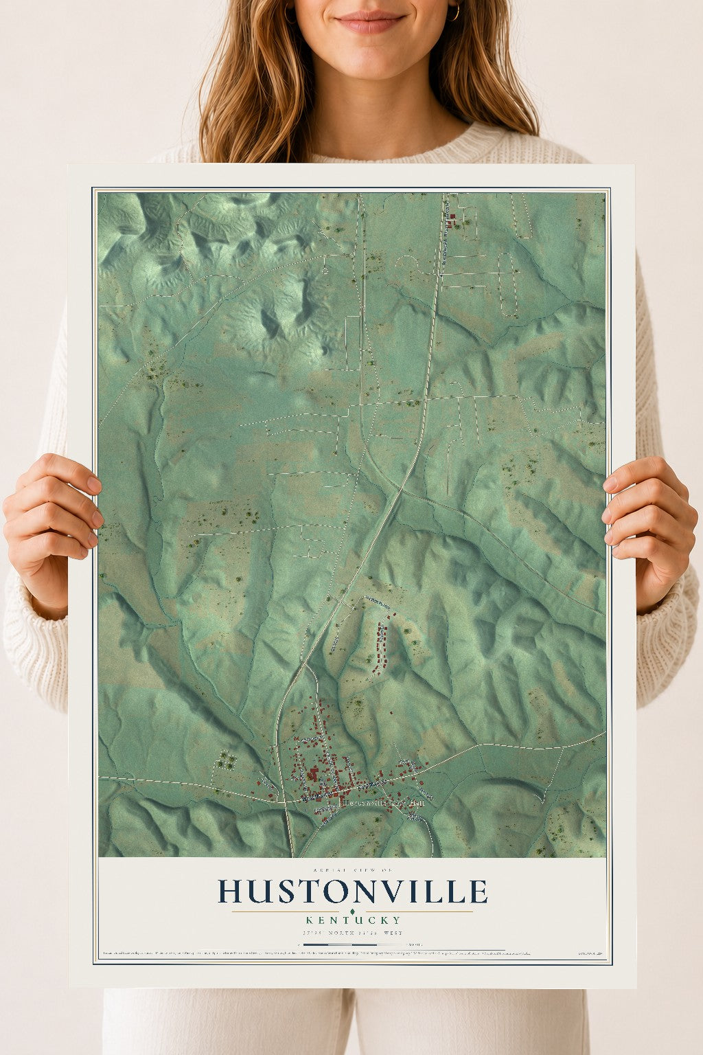 Map of Hustonville, Kentucky, 18 x 24 inch unframed archival matte print