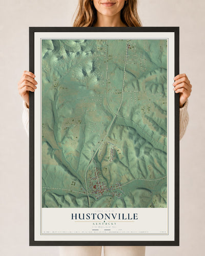 Map of Hustonville, Kentucky, 24 x 36 inch print in a black wood frame