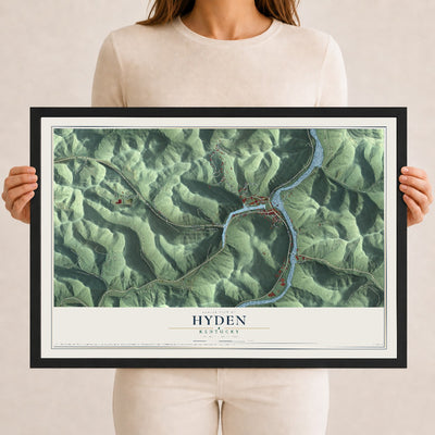 Map of Hyden, Kentucky, 12 x 18 inch print in a black wood frame
