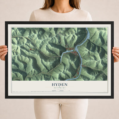 Map of Hyden, Kentucky, 18 x 24 inch print in a black wood frame